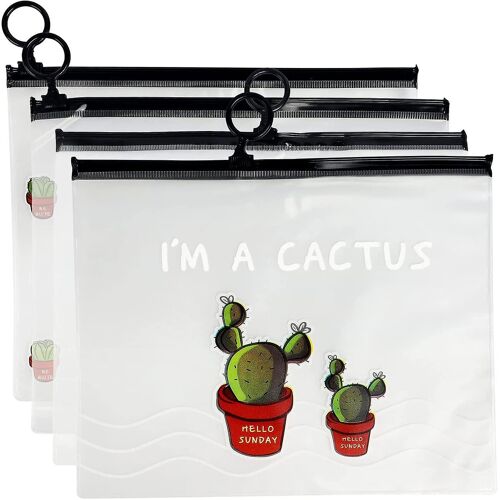 8 Pack 4 Style Cactus Binder Pencil Pouch Avec Zipper Pulls, Poly Envelopes Clear Document