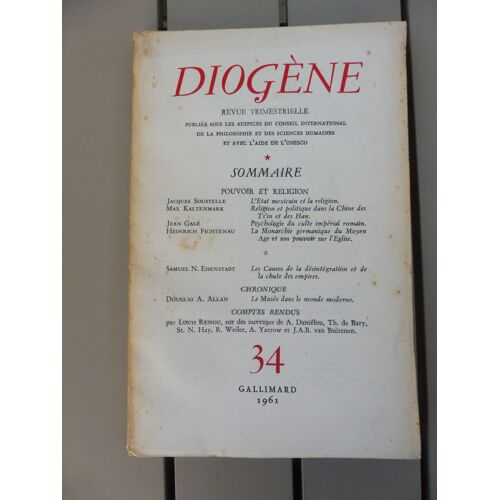 Revue Diogène, N°34, 1961 "Religion Et Pouvoir"