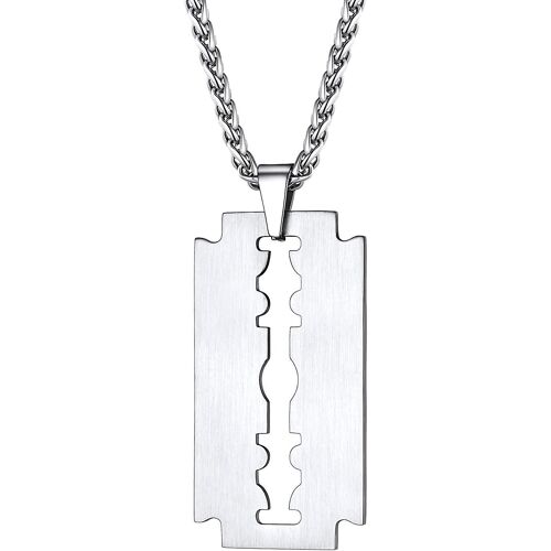 Collier Homme, Pendentif Lame De Rasoir Avec Chaîne Robuste-55+5cm Réglable, Peut Cadeau