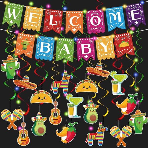 Décorations mexicaines Fiesta Baby Shower avec guirlande lumineuse LED Bannière de bébé de bienvenue mexicaine 1