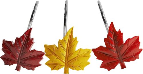 Décoratif feuille d'érable douche rideau crochets - crochets en métal antirouille pour la décoration de salle de bain sur le thème de l'automne. 12pcs
