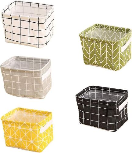 Paniers de rangement en tissu 5pcs, panier de rangement pliable pour bureau et cadeau ménager
