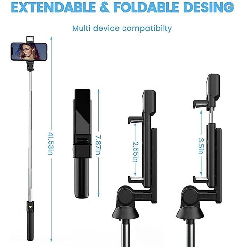 Selfie Stick, 2 Niveaux De Lumière De Remplissage Et Tout En 1 Portable Selfie Stick Trépied Téléphone