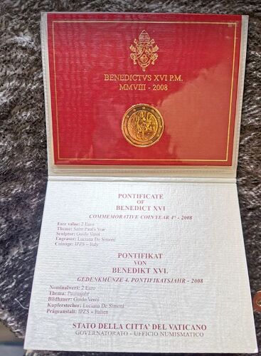 Vatican 2008 - Plaque Or - Saint Paul - Coincard 2 Euros Commemorative