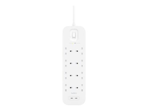 Belkin Connect - Protection contre les surtensions - avec 2 ports USB-C - connecteurs de sortie : 4 - 2 m cordon