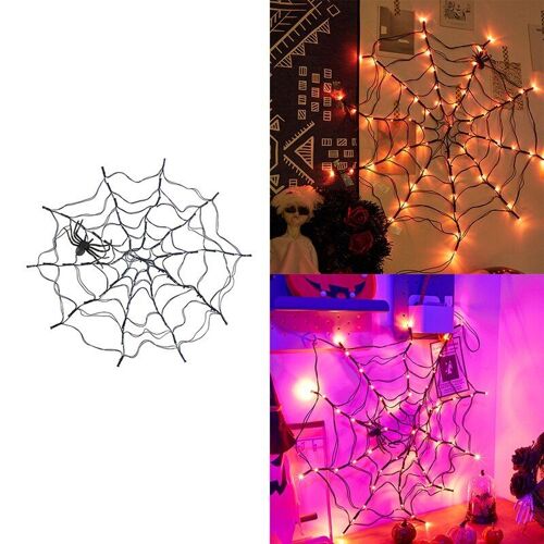 Lumière De Toile D'araignée D'halloween, 60 Lumières Led Imperméables Et Toile Noire
