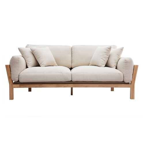 Canapé scandinave 3 places déhoussable blanc crème et bois KYO