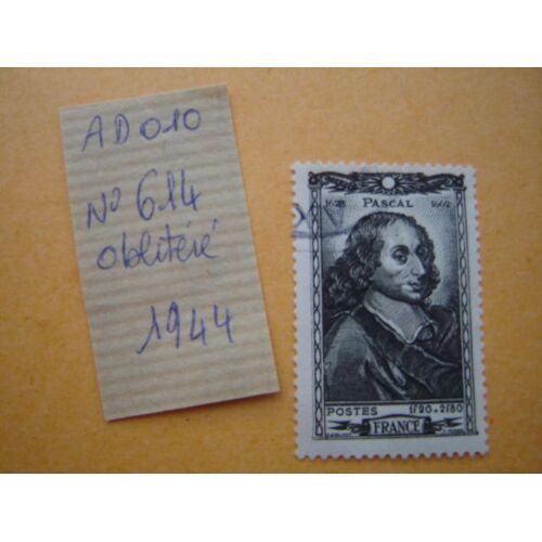Ad 010 // Timbre Oblitéré France 1944 * N°614 'blaise Pascal"