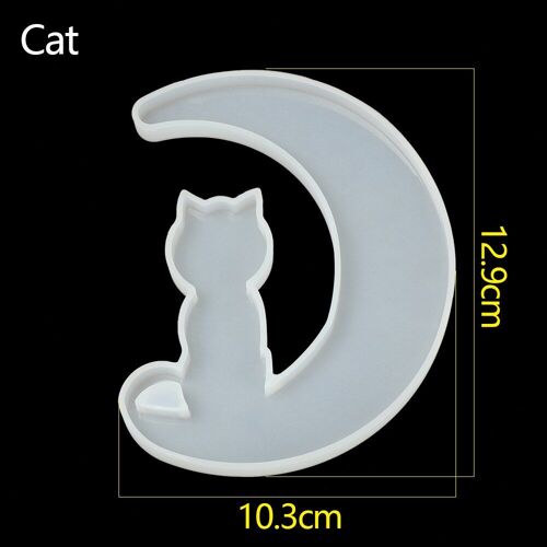 Moule En Silicone En Queue De Poisson Pour Fille, En Forme De Loup, De Lune, De Chat, En Résine Époxy, Pour Fabrication De Porte-Clés Fait Main, Outils D'art De Décoration, 1 Pièce