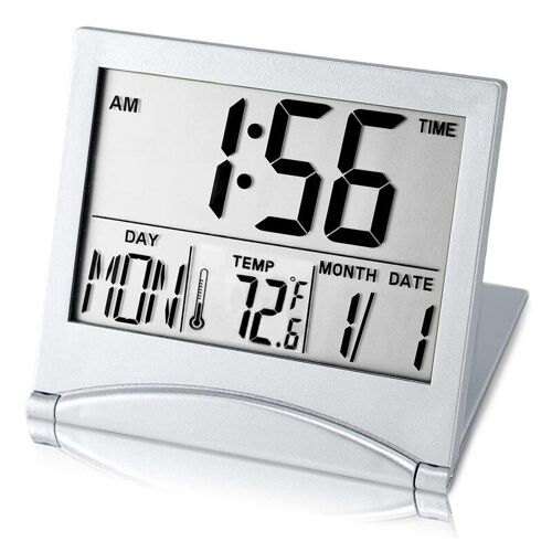 Réveil numérique de voyage, à piles, Portable, avec grand nombre, affichage de la température, 12/24H, petite horloge de bureau