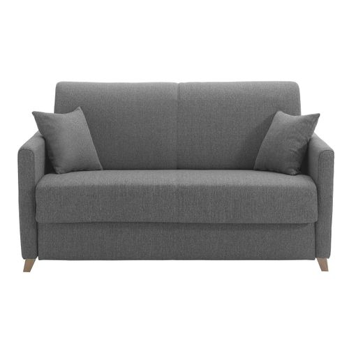 Canapé Convertible 2-3 Places En Tissu Gris Et Bois Clair Avec Matelas 13 Cm Skandy