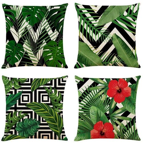 Housses De Coussin Géométriques À Feuilles Vertes, Taie D'oreiller Carrée Décorative En Lin, Plante Tropicale Pour Canapé