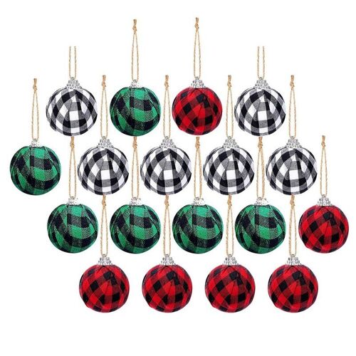 Ornements De Noël À Carreaux, Boule En Tissu Avec Corde, Décorations De Fête Pour Arbre De Noël, 18 Pièces