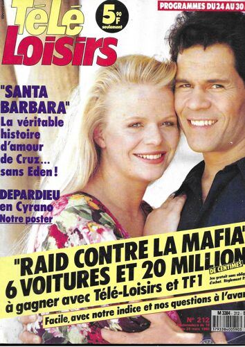 Tele Loisirs N° 212 Mars 1990 Santa Barbara Depardieu Benguigui Patricia Millardet John Travolta A.Martinez Sulitzer Eddy Mitchell Poster Les Chaussettes Noires
