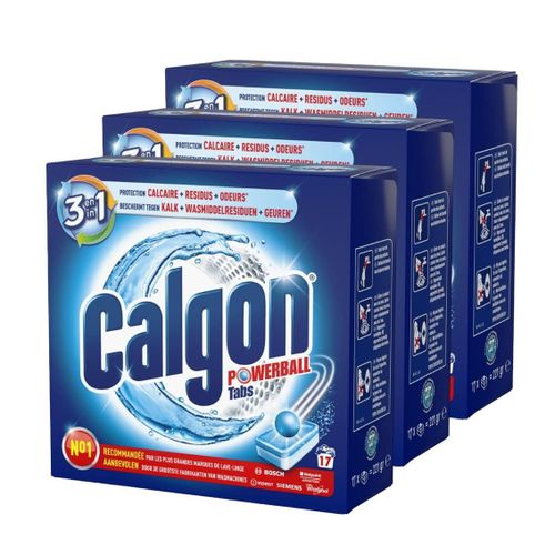 CALGON Lot de 3 Pastilles 3en1 Anticalcaire Nettoyant Lave-Linge - 17 Tablettes