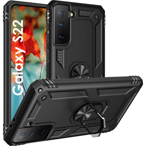 Coque Noir pour Samsung S22 5G - Protection Antichoc Shockproof Style Militaire Robuste Bague Anneau 360 Rotatif Phonillico®