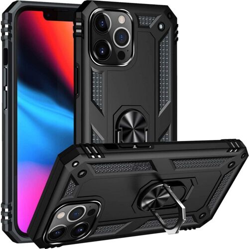 Coque Noir pour iPhone 13 PRO (6,1) Protection Antichoc Shockproof Style Militaire Robuste Bague Anneau 360 Rotatif Phonillico®