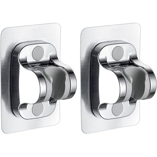 Lot de 2 supports de pommeau de douche sans perçage - Adhésif puissant - Angle réglable - Argenté - 12 cm [Classe énergétique A+]