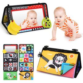 Jouet Bébé Miroir Pliable Noir Et Blanc Jouets Sensoriels, Jouet Avec Livre Eveil Bebejouet Éducatif Pour Enfant Cadeau 0-12 Mois