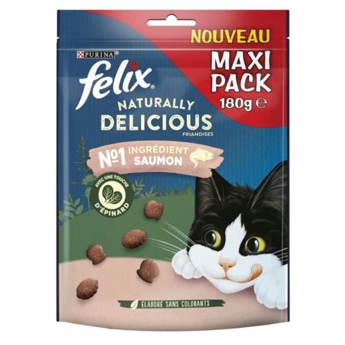 Felix Naturally Delicious Saumon Avec Une Touche D Épinard - 180g - Friandises Pour Chats Adultes