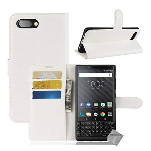 Housse etui coque pochette portefeuille pour Blackberry Key2 + film ecran - BLANC