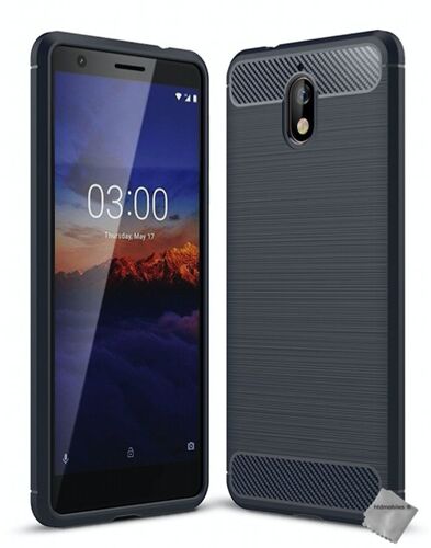 Housse etui coque silicone gel carbone pour Nokia 3.1 (2018) + verre trempe - BLEU FONCE