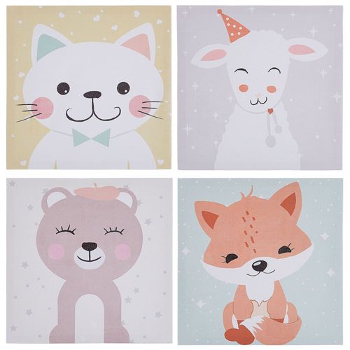 Set de 4 toiles imprimées motif animaux multicolores 30 x 30 cm BOMBI
