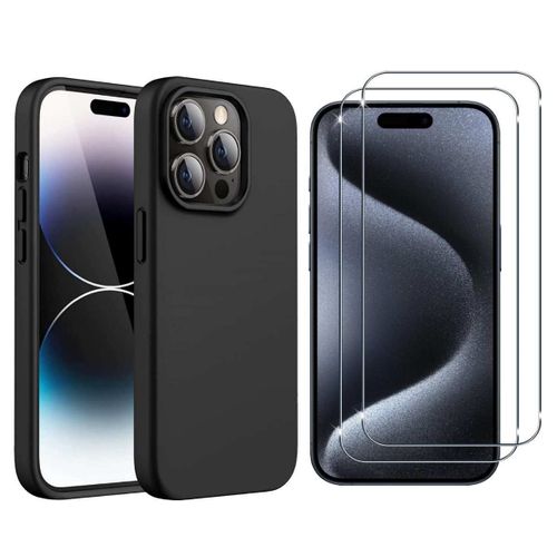 Coque Silicone Souple Noir Et 2 Verres Trempés 2.5d Pour Iphone 15 Pro Max - Toproduits®
