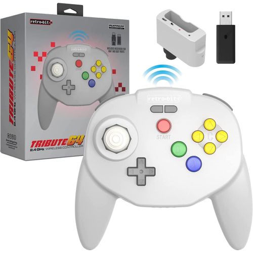 Retro-Bit Tribute64 2.4ghz Manette Sans Fil Pour Nintendo 64/Switch/Pc/Mac Gris