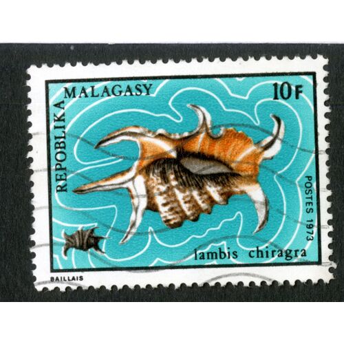 Timbre Oblitéré Repoblika Malagasy, Lambis Chiragra, Postes 1973, 10 F