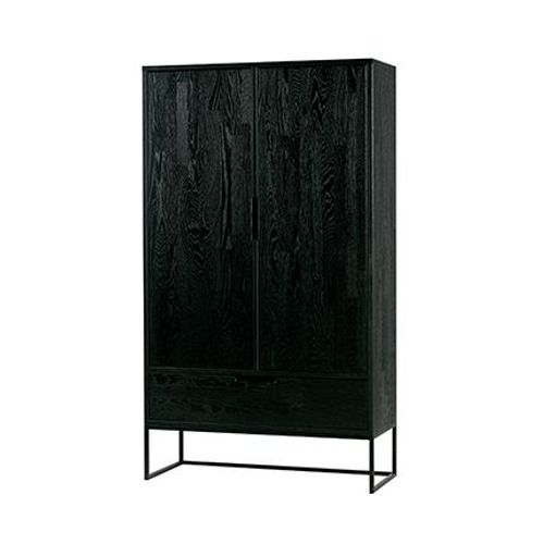 Buffet Haut 2 Portes 1 Tiroir 85x35,5x149 Cm En Bois De Frêne Noir - Yela