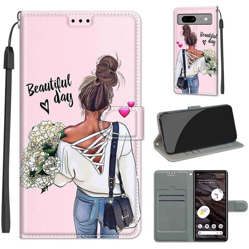 Saturcase Coque Pour Google Pixel 8, Beau Pu Cuir Magnétique Flip Portefeuille Support Porte-Carte Dragonne Protecteur Housse Étui Pour Google Pixel 8 (Dy-19)