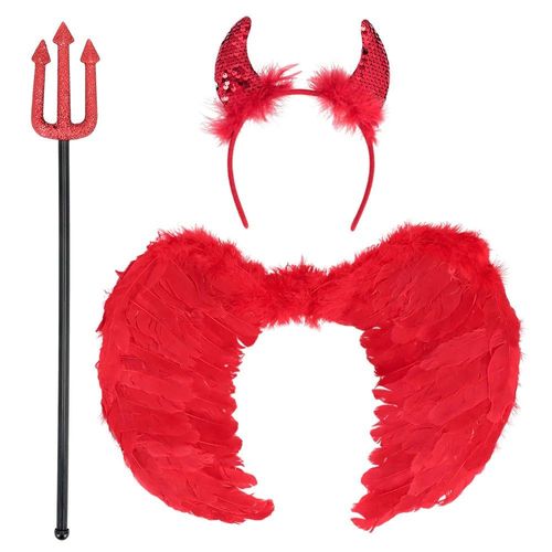 3 Accessoires Diable Cornes Trident 58cm Ailes