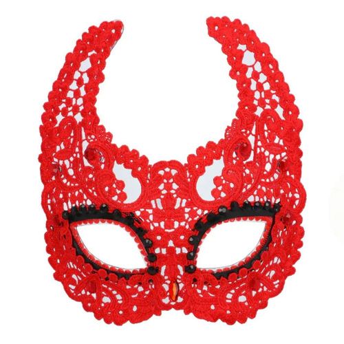 Masque Loup Démon Cornes Dentelle Rouge Femme