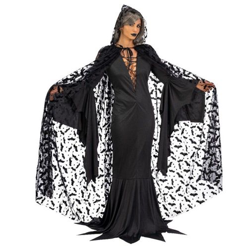 Cape Tulle Chauve-Souris 140cm Noir Sorcier Adulte