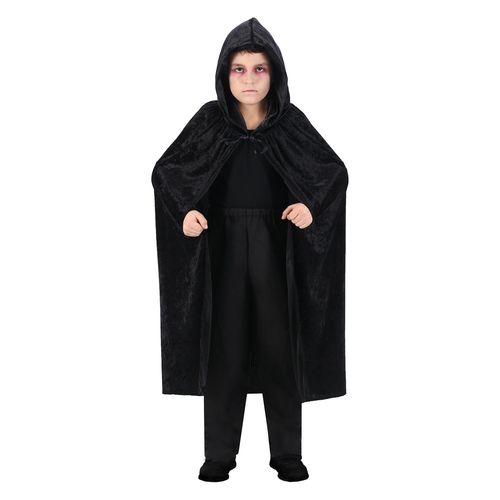 Cape Capuche Velours 120cm Noir Enfant