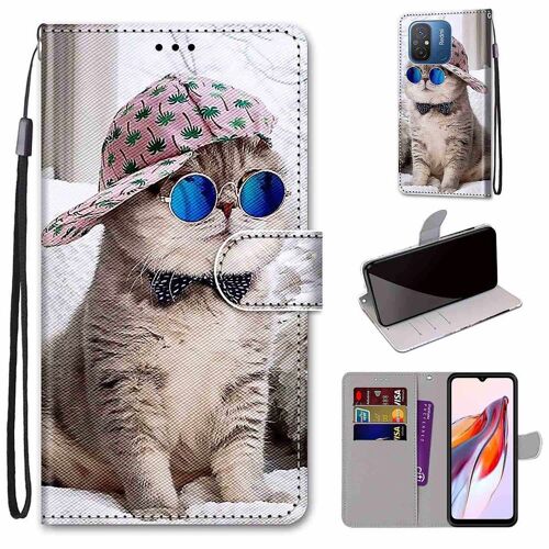 Saturcase Coque Pour Xiaomi Redmi 11a / Redmi 12c, Beau Pu Cuir Magnétique Flip Portefeuille Support Porte-Carte Dragonne Protecteur Housse Étui Pour Xiaomi Redmi 11a / Redmi 12c (Dh-4)