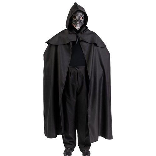 Cape Capuche Toile 130cm Noir Médecin Peste Adulte