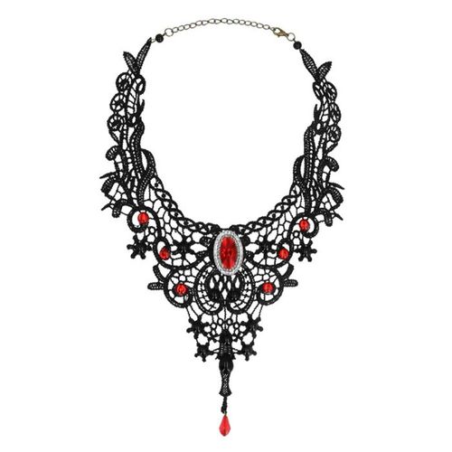 Collier Vampire Dentelle Rubis Factice Femme