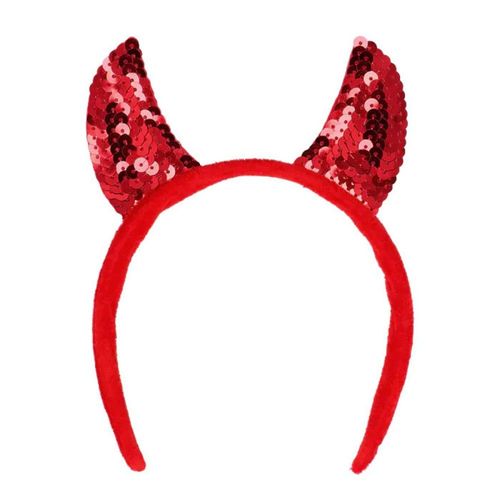 Serre-Tête Cornes Diable Sequin Rouge Adulte