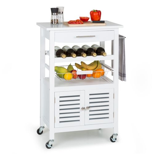 Klarstein Louisiana Chariot de service Chariot de cuisine 5 plateaux Bois - Blanc