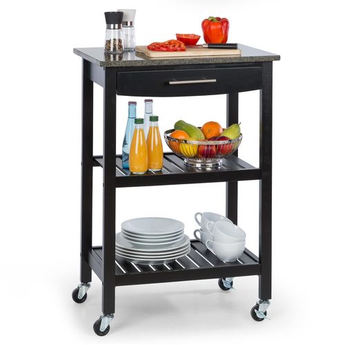 Klarstein Tennessee Chariot de service Chariot de cuisine 4 étages bois granit mobile - Noir