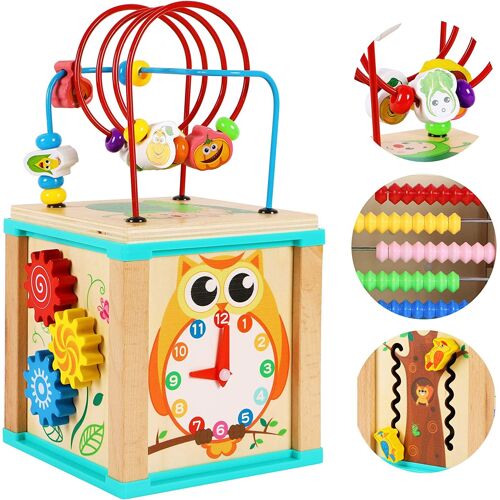 Jouets Éducatifs Précoces Pour Bébé 1 An Montessori, Cubes D'activité En Bois 5-En-1 | Multifonctionnelles En Bois Pour Enfants