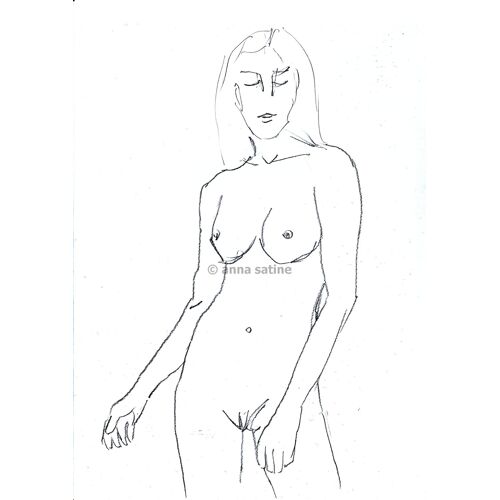 Dessin Erotique Original - Anna Satine - 798 - Nu Féminin - 20x30cm