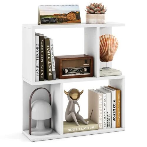 COSTWAY Petite Bibliothèque à 3 Niveaux - Etagère de Présentation - Table d'Appoint Autoportante, pour Bureau, Salon, Chambre, Blanc