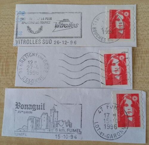 3 Timbres Oblitérés En 1996, Mariannes Rouges De Face Sans Valeur Faciale, De Briat-Jumelet, Un À Vitrolles, Un À Brétigny Sur Orge Et Un Autre À Fumel.