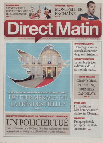 Direct Matin / 12-04-2012 N°1069 : Lady Gaga (1p Pub The Born This Way Ball)