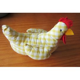 Peluche Poule Pour Déco Vichy Jaune Et Blanc