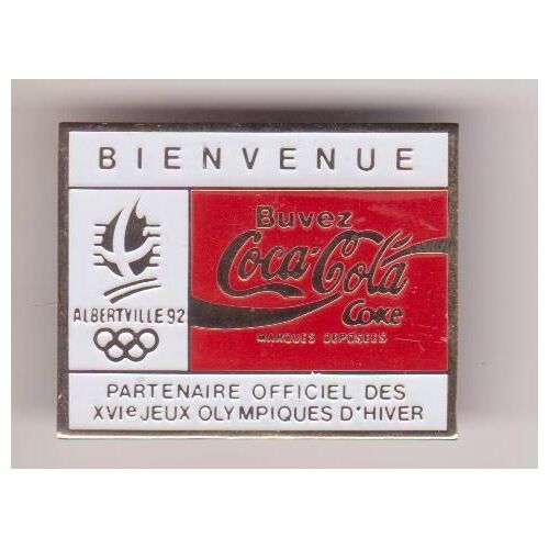 Pins Bienvenue Albertville 92 Coaca Cola Partenaire Officiel Des J O D'hiver (Signé Cojo 1988) 3x2.5 Cm