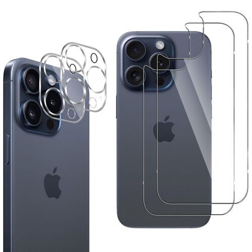 Verre Trempé arrière pour iPhone 15 PRO MAX et Protection Caméra [Pack 2] Film Vitre Protection Phonillico®